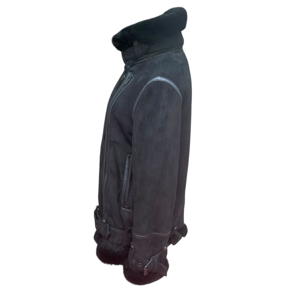 The Arrivals Moya Oversized Shearling Black Suede Moto Jacket Size Small - Picture 8 of 15